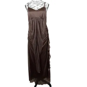 SheIn Women Brown Maxi Dress L Ruched Draped Spaghetti Strap Y2K Evening Party thumbnail 2