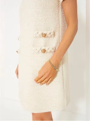 Tuckernuck Pearl White Tweed Jackie Mini Dress M Old Money Preppy Pockets Thick thumbnail 4