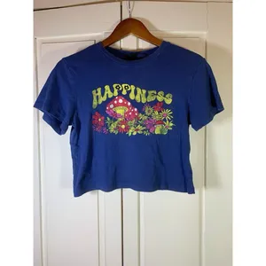 Urban Outfitters Boho Crop Mushroom Print Happiness T Shirt Women Small Hippie‎ thumbnail 3