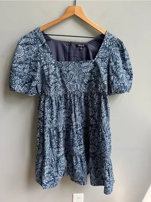 Madewell Poplin Puff-Sleeve Tiered Babydoll Dress in Paisley Garden Navy Size 10 thumbnail 5