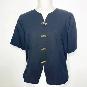 Heury Lee Black Vintage Short Sleeve Blouse Bow Button Size 12 NWT thumbnail 3