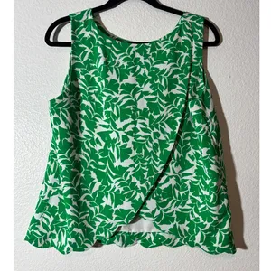 J. Crew Women's Size M Green Leaf Print Scalloped Hem Sleeveless Tank Top Blouse thumbnail 3