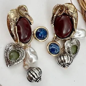 Elephant Gold Dangle Charms earrings Gems Heart Bohemian Womens Jewelry thumbnail 4