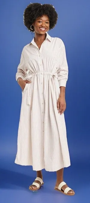 Universal Threads Striped Maxi Dress Women's Size XL NEW Tan White Cotton Pockets thumbnail 1
