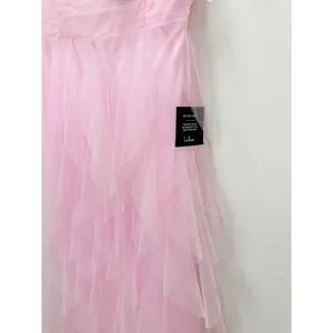 Lulus Delightful Beauty Pink Mesh Strapless Ruched Ruffled Maxi Dress XL NWT thumbnail 7
