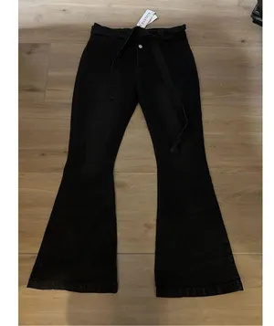 NEW High Waisted Bell Bottom Jean Denim Wide Leg Belted XL Long thumbnail 3