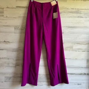 NWT Happily Grey Wide Leg Trouser Pants Full Length High Waisted Front Slit XS‎ thumbnail 4
