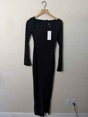 NWT Club L London‎ COSMOS Black Asymmetric Long Sleeve Split Maxi Dress Size 4 thumbnail 6