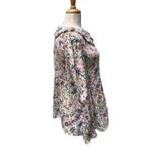 Pieces Maternity Smock‎ Top L Multicolor Floral Smocked Ruffle Collar Romantic thumbnail 8