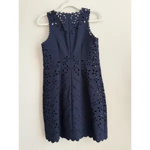 J.Crew Navy Blue‎ Laser Cut Shift Eyelet Dress Lined Sleeveless Womens Size 2 thumbnail 4