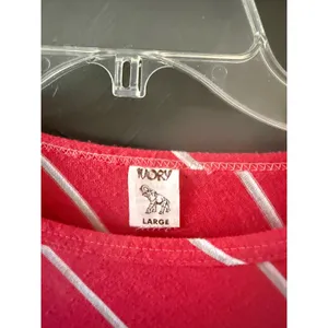 Ivory Pink White‎ Diagonal Stripe Crop Top Drawstring Hem Large Elbow Sleeve thumbnail 4