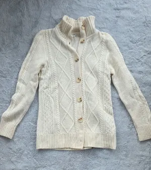 L.L. Bean Merino Wool Cable Knit Button Front Sweater Cardigan Cream Medium thumbnail 1