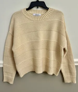 Grey Bandit Oatmeal Tan Cream Textured Knit Crewneck Chunky Cosy Sweater Medium thumbnail 1