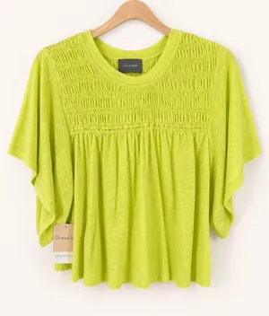 Hudson Gray Lime Linen Blend Smocked Flutter‎ Sleeve Top Size M NWT thumbnail 1