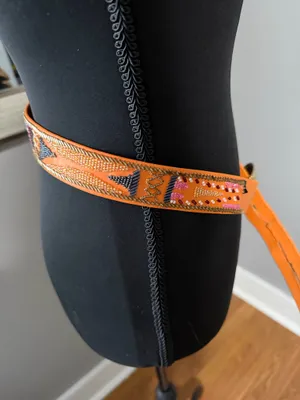 Hand Beaded Orange Leather Bohemian Southwestern Belt 36in thumbnail 4