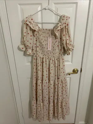 Jessakae Daydreamer Smocked Midi Dress In Cream Floral NWT Size Large thumbnail 6