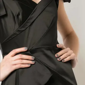 Marchesa Notte Off Shoulder Satin Draped Dress Black Size 0 thumbnail 4