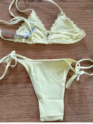 Frankie's Bikinis Pale Yellow Triangle Bikini thumbnail 2