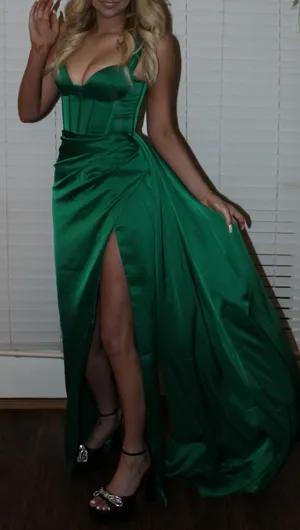 Miss Circle ASOS Green Off-Shoulder Crystal Corset Satin Gown thumbnail 2