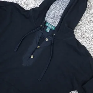 LRL Ralph Lauren Jeans Co Black Long‎ Sleeve Henley Hoodie Size M Y2K Activewear thumbnail 4
