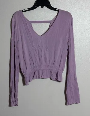 Express Women‎ Peplum Lilac Purple Long Sleeve Blouse V-Neck size Small thumbnail 1