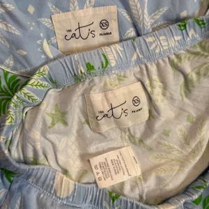 The Cat's Pajamas PJ Set Womens XS Blue Tropicana Palm Pima Cotton Lounge thumbnail 2