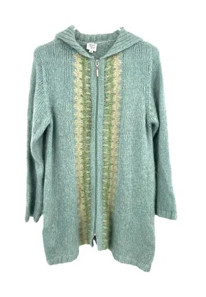 Margaret OLeary Cardigan Sweater Kid Mohair Blend Zip Front Blue Green Size 2 thumbnail 1