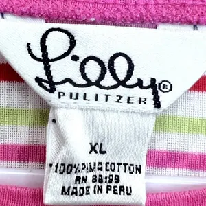 Lilly Pulitzer Striped T-Shirt‎ Pink Green White XL Pima Cotton Short Sleeve Top thumbnail 2