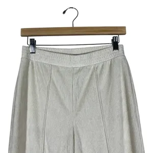 Aerie Ribbed Knit Solid Flare Leg Pants Cream Retro High Rise Seam Detail Size S thumbnail 3