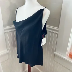 NWT Open Edit Black Asymmetrical Cowl Neck Satin Camisole Top Size Large thumbnail 4
