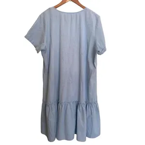 Light Blue Cotton Button Down Ruffled Hem Dress XXL thumbnail 3