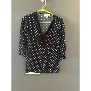 Diana Belle Womens Black White Polka Dot Tie Neck 3/4 Sleeve Blouse Top‎ Size S thumbnail 2