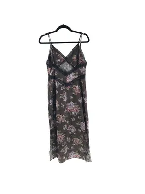 Brock Collection X H&M Floral Maxi Dress With Lace Trim Side Slit Brown Size S thumbnail 2