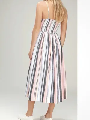 Free People Lilah pleated tube midi dress multi lined size small thumbnail 3