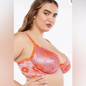 Savage X Fenty By Rhianna Orange Pink Lacy Underwire Bra Size 44D Feminine Sexy thumbnail 2