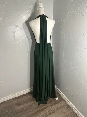 Backless Halter Maxi Dress in Emerald Green Size undefined thumbnail 6