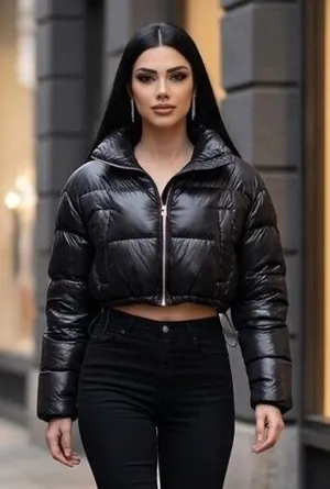 Urban Outfitters Black Cropped Puffer Jacket Quilted Zip Up Small Y2K Sreetwear thumbnail 1