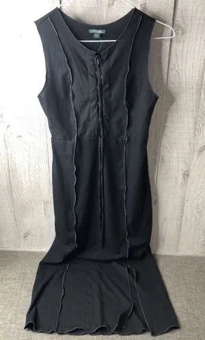 Wild Fable Womens S Black Ribbed Lace Up Front Maxi Dress Sleeveless Goth Emo thumbnail 1