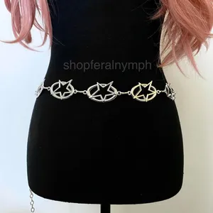 Silver Y2K Oval Star Cutout Chain Belt, Fits 27.5-47.5 Inches, X7GA1285 thumbnail 2