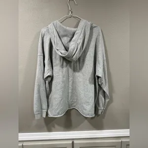 Aerie Oversized Gray Lace Up Raw Hem Sweatshirt Hoodie Size XS thumbnail 5