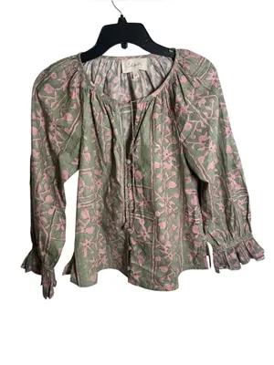 CLEOBELLA Whitley Ruffle Sleeve Button Front Split V-neck Tie Boho Blouse XS thumbnail 3