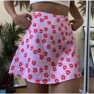 PRINCESS POLLY pink red floral short mini skirt Sm thumbnail 1