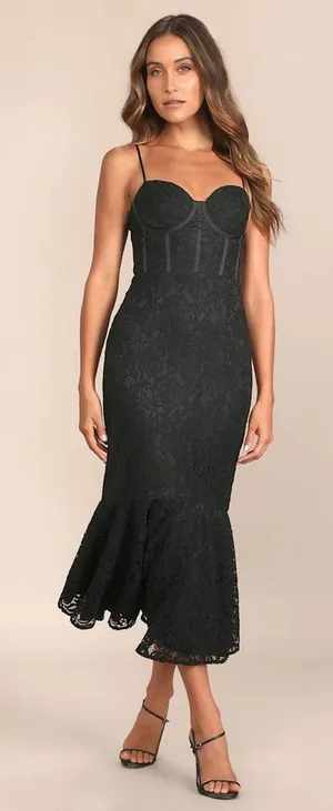 NWT Lulus Found Your Love Black Lace Sleeveless Trumpet Midi Dress Banquet Sz S thumbnail 1