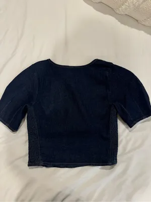 Denim Puff Shoulder Corset Top thumbnail 3
