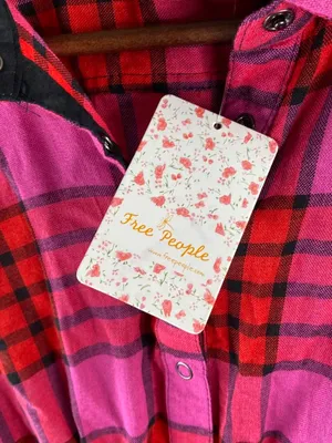 Free People We The Free Pacific Dawn Red Plaid Top Size XS thumbnail 5