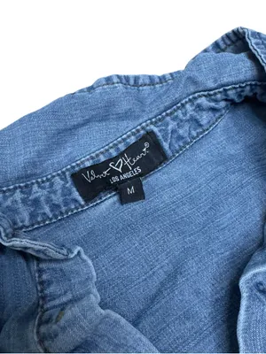 Velvet Heart Chambray Shirt Dress Medium Blue Tiered High Low Roll Tab Sleeves thumbnail 5