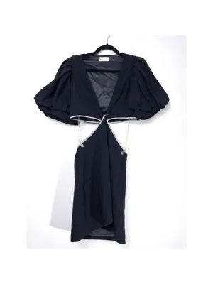 ALC Frank Hazel Crystal Twist Cutout Mini Dress 12 Black Balloon Puff Sleeve Diamond thumbnail 7
