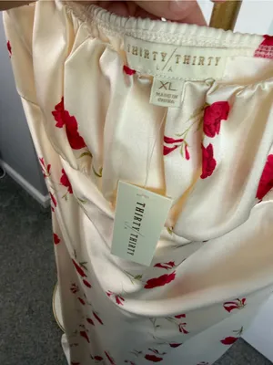 Thirty/Thirty Floral Satin Maxi Dress Ivory Red Size XL NWT thumbnail 10