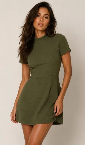 Hutch Mock Neck‎ Mini Dress Olive Green Quiet Luxury Minimalist XS Parisian Boho thumbnail 1