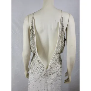 Anthropologie Womens Dress Sz S White Silver Rian Beaded Embellished Halter Maxi thumbnail 10